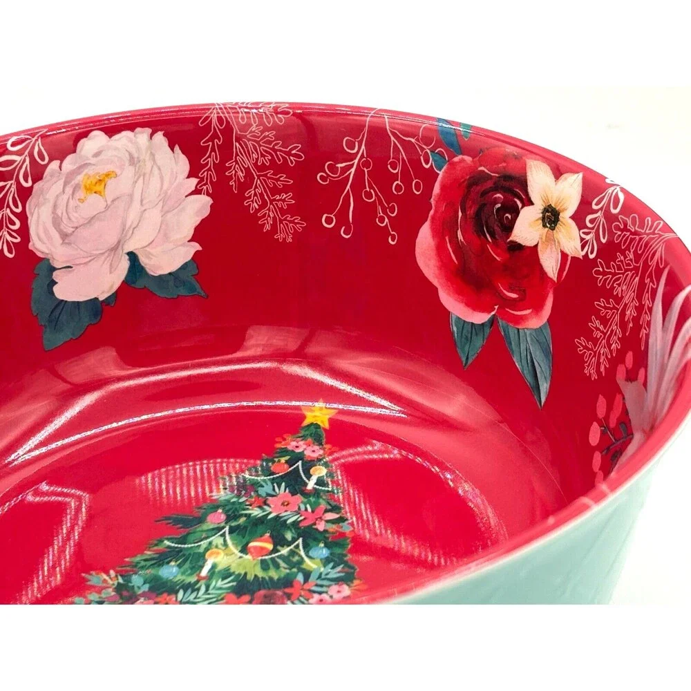 Pioneer Woman 100% Melamine Textured Holiday Bowl Textured Christmas Tree Flower